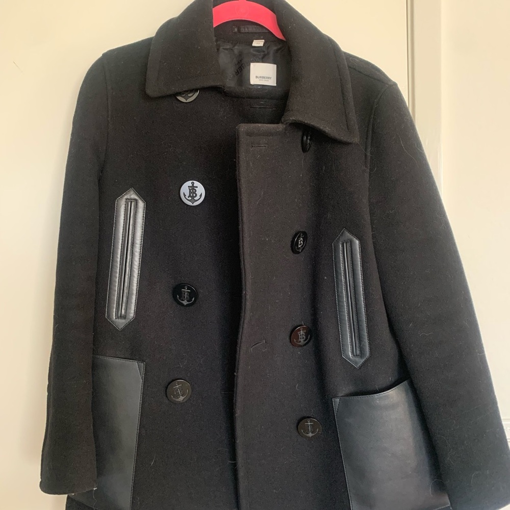 Burberry Wool Blend Coat with Leather Pockets - Picture 2 of 7